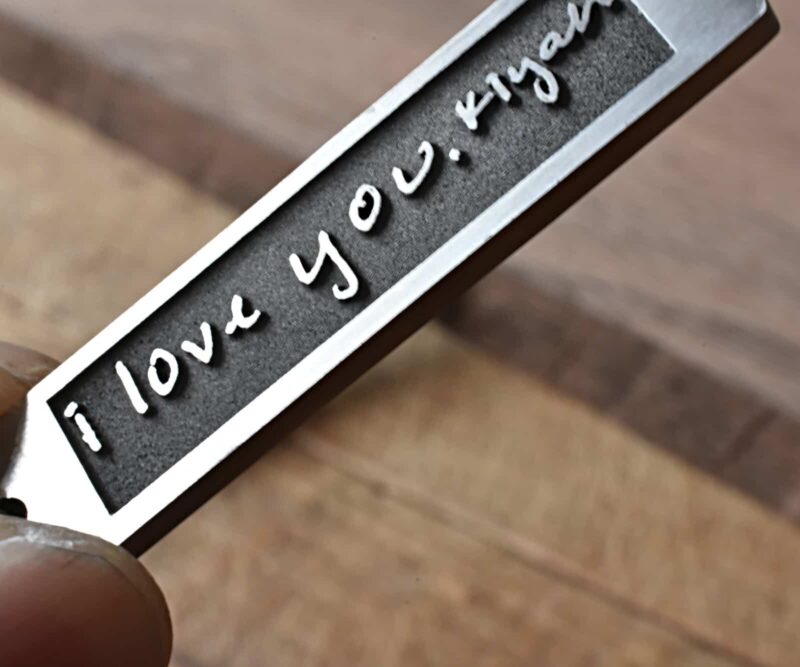 deep engraved actual handwriting keychain