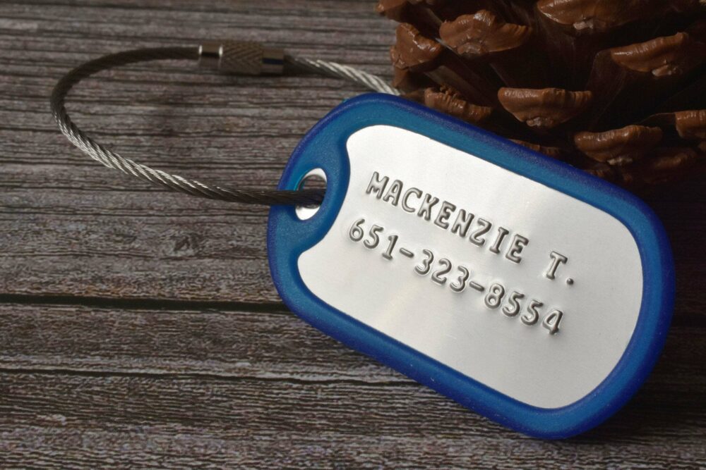 Personalized stamped luggage tags FM 239-9